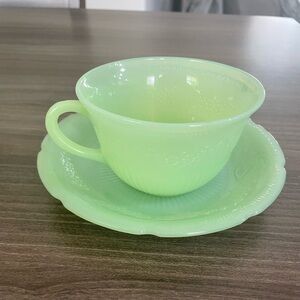 Fire-King Jadeite Alice Cup & Saucer Set Anchor Hocking Jade-ite Green Vintage